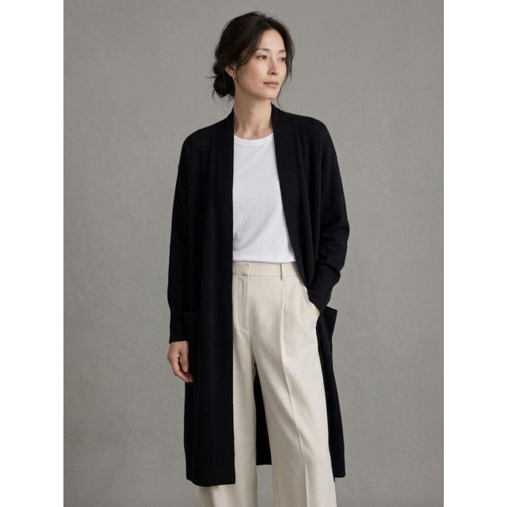 AQUA 100% Cashmere Open Front Long Cardigan